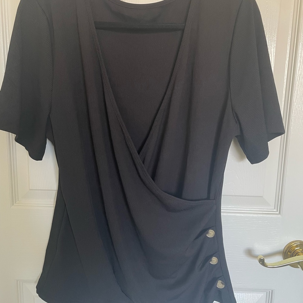 Elegant Black Women's Top with Button Detail